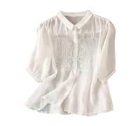 Keepink Tops Women Oversized Cotton Linen Shirts Button Down Summer Blouse Boho Embroidered Top Gauze Casual Dressy Blouse Lightweight Tshirt Comfort Evening Outfits Sale
