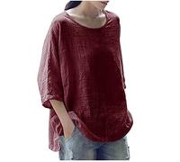 Keepink Tunic Tops for Women UK Ladies 3/4 Sleeve Cotton Line Top Plain Oversized Pullover Crew Neck Basic T-Shirt Trendy Casual Blouse Spring Tee Shirts Plus Size S-5XL Sale