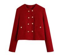 Keepink Tweed Casual Blazer Jacket for Women Cropped Crew Open Front Gold Button Long Sleeve Cardigan Fall Winter Vintage Work Office Business Dressy Cardigans Jacket Coat