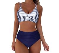 Keepink Two Pieces Bikini Sets for Women Trendy Twist Front Criss Cross Swimsuits Elegant Floral Printed Crop Top Mid Waisted Bathing Suits Comfy Slim Fit Bikini Sets