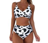 Keepink Two Pieces Bikini Sets for Women Trendy Twist Front Criss Cross Swimsuits Elegant Floral Printed Crop Top Mid Waisted Bathing Suits Comfy Slim Fit Bikini Sets