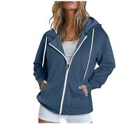 Keepink UK Women Zip Up Hoodie Solid Long Sleeve Fleece Jacket Autumn Winter Hooded Sweatshirt Warm Cosy Oversized Cardigan Ladies Coat for Casual Daily Outerwear Activewear
