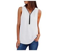 Keepink Vest Tops Women UK 1/4 Zip Up Sleeveless Chiffon Blouse Dressy Casual Tank Shirts Plain Loose Tunic Top Lightweight Breathable Top Ladies T Shirts Summer Tees Going Out Holiday