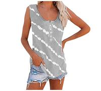 Keepink Vest Tops Women UK Buttons Spaghetti Strap Camisole Tunic Tops Neck Boho Stripe Printing Scalloped Hem Tank Tops Sexy Casual Loose Summer Tees Blouse Ladies