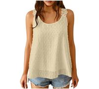 Keepink Vest Tops Women UK Double Layered Chiffon Top Boho Lace Cami Sleeveless Shirts Flowy Polka Dot Round Neck Tank Blouse Baggy Summer Casual Tshirts Beach Vests Vacation Tees