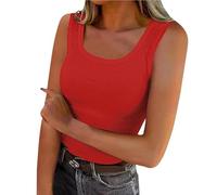 Keepink Vest Tops Women UK Summer Square Neck Tank Top Solid Slim Fit Sleeveless Shirt Gym Workout Cropped Ribbed Vests Fitted Basic Cami Tee Shirts Stretchy Everyday Outfits Sale