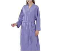 Keepink Waffle Dressing Gown Women Lightweight Long Robes Soft Kimono Bathrobe with Pockets Sleepwear Towelling Bath Robes Loungewear Nightgown for Evenings Spa Treatments