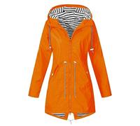 Keepink Waterproof Jackets Women Longline Rain Coat Lightweight Zip Up Fall Winter Raincoat Windbreaker with Hood & Pocket Outdoor Sportswear Plus Size Coat 8/22 UK Sale Clearance