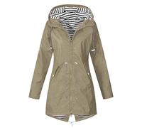 Keepink Waterproof Jackets Women Longline Rain Coat Lightweight Zip Up Fall Winter Raincoat Windbreaker with Hood & Pocket Outdoor Sportswear Plus Size Coat 8/22 UK Sale Clearance