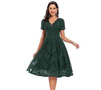 Keepink Wedding Guest Dresses for Women UK Chiffon Lace Applique Short Sleeve Midi Dresses Elegant V Neck Wrap Dress Swing Dress Formal Evening Party Gown Bridesmaid Dresses Sale