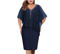 Keepink Wedding Guest Dresses for Women UK Elegant Cape Chiffon Dress Shawl Sleeveless V-Neck Bodycon Dress Cocktail Formal Party Pencil Dress Ladies Plus Size Dress 8/22 Clearance