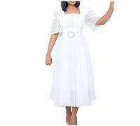 Keepink Wedding Guest Dresses for Women UK Plus Size Elegant Chiffon Dress Summer Short Sleeve Midi Dresses A Line Empire Wasit Dress Mother of The Bride Dresses Party Cocktail Dress 8/18