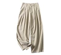 Keepink Wide Leg Linen Trousers Women High Waisted Plicated Flowy Solid Palazzo Casual Cotton Pants with Side Pocket Summer Button Down Wide Leg Pants UK Clearance