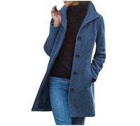 Keepink Winter Coats for Women UK Classic Notch Lapel Collar Open Front Trench Coat Button Front Double-Breasted Peacoat Overcoat Wool Blend Cardigan Warm Casual Long Jacket with Pockets Outwear