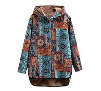 Keepink Winter Coats for Women UK Clearance Plush Thermal Buttons Long Outerwear Vintage Ethnic Floral Print Jackets Casual Linen Hoodies Warm Fleece Lined Trench Coat Plus 8-22