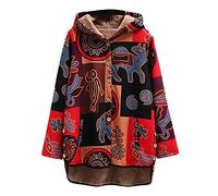 Keepink Winter Coats for Women UK Clearance Plush Thermal Buttons Long Outerwear Vintage Ethnic Floral Print Jackets Casual Linen Hoodies Warm Fleece Lined Trench Coat Plus 8-22