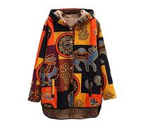 Keepink Winter Coats for Women UK Clearance Plush Thermal Buttons Long Outerwear Vintage Ethnic Floral Print Jackets Casual Linen Hoodies Warm Fleece Lined Trench Coat Plus 8-22