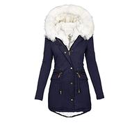 Keepink Winter Coats for Women UK Plus Size 8-22 Ladies Thick Fleece Lined Jackets Full Zip Warm Outdoor Hooded Outerwear Elegant Parka Coat with Fuffly Hood Long Cardigan Overcoat