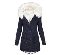 Keepink Winter Coats for Women UK Plus Size 8-22 Ladies Thick Fleece Lined Jackets Full Zip Warm Outdoor Hooded Outerwear Elegant Parka Coat with Fuffly Hood Long Cardigan Overcoat