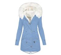 Keepink Winter Coats for Women UK Plus Size 8-22 Ladies Thick Fleece Lined Jackets Full Zip Warm Outdoor Hooded Outerwear Elegant Parka Coat with Fuffly Hood Long Cardigan Overcoat