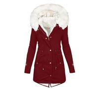 Keepink Winter Coats for Women UK Plus Size 8-22 Ladies Thick Fleece Lined Jackets Full Zip Warm Outdoor Hooded Outerwear Elegant Parka Coat with Fuffly Hood Long Cardigan Overcoat