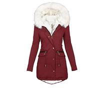 Keepink Winter Coats for Women UK Plus Size 8-22 Ladies Thick Fleece Lined Jackets Full Zip Warm Outdoor Hooded Outerwear Elegant Parka Coat with Fuffly Hood Long Cardigan Overcoat