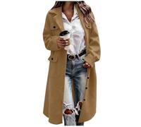 Keepink Winter Coats for Women UK Tweed Blazer Jacket Elegant Notch Collar Long Sleeve Outerwear Single Breasted Long Pea Coat Pockets Smart Casual Oversized Overcoats for Office Business