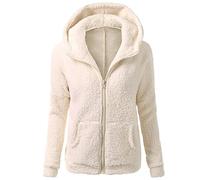 Keepink Winter Coats for Women UK Wool Fleece Jackets Plain Warm Hooded Sweater Full Zip Long Sleeve Casual Outwear Ladies Plus Size Lightweight Hoodies Short Coat Tops 8-22 Clearance