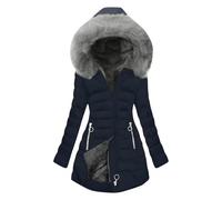 Keepink Winter Jackets for Women UK Thick Fleece Lined Warm Coats Long Sleeve Parka Jacket Plush Cotton Zip Up Outerwear with Hood Long Padded Puffer Overcoats Plus Size S-5XL