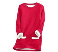 Keepink Winter Tops for Women UK Warm Fleece Lined Sweatshirts Long Sleeve Jumpers Pocket Thermal Top Plus Size Tunic T Shirts Thick Warm Blouse Cosy Shirt for School Run Everyday