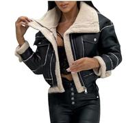 Keepink Winter Women Clothes Suede Lamb Jacket Short Motorcycle Coats Faux Shearling Sheepskin Leather Jackets Outwear Ladies Warm Tops Lapel Zipper Bomber Aviator Overcoat