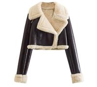 Keepink Winter Women Clothes Suede Lamb Jacket Short Motorcycle Coats Faux Shearling Sheepskin Leather Jackets Outwear Ladies Warm Tops Lapel Zipper Bomber Aviator Overcoat