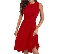 Keepink Women Dresses Clearance A-line Ruched Dress Solid Knee Length Summer Dress Casual Sleeveless Formal Dress Cocktail Business Work Dress Eleagnt Ladies Wedding Guest Dresses