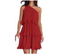 Keepink Women Dresses Sleeveless One Shoulder Dress Ruffled Tiered Layered Mini Sundress Formal Dresses Elegant Casual Dress Party Wedding Guest Bridemaids Dresses Clearance