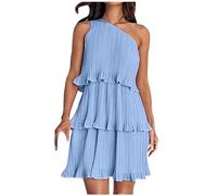 Keepink Women Dresses Sleeveless One Shoulder Dress Ruffled Tiered Layered Mini Sundress Formal Dresses Elegant Casual Dress Party Wedding Guest Bridemaids Dresses Clearance