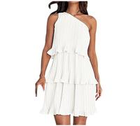 Keepink Women Dresses Sleeveless One Shoulder Dress Ruffled Tiered Layered Mini Sundress Formal Dresses Elegant Casual Dress Party Wedding Guest Bridemaids Dresses Clearance
