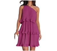 Keepink Women Dresses Sleeveless One Shoulder Dress Ruffled Tiered Layered Mini Sundress Formal Dresses Elegant Casual Dress Party Wedding Guest Bridemaids Dresses Clearance
