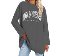 Keepink Women Long Sleeve Tops Crew Neck Dressy T Shirts Letter Printed Long Tunic Top Loose Casual Blouse Comfy Oversized Baseball Tshirts Ladies Fall Pullover Shirts Athletic Fit