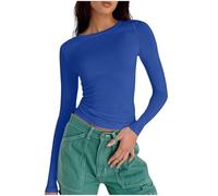 Keepink Women Long Sleeve Tops Tight Slim Fit Crop Pullover Top Solid Y2k Basic T-Shirt Fashion Casual Crew Neck Tshirt Fall Blouse Athletic Gym Tee Shirt Aesthetic Streetwear UK 6/14