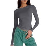 Keepink Women Long Sleeve Tops Tight Slim Fit Crop Pullover Top Solid Y2k Basic T-Shirt Fashion Casual Crew Neck Tshirt Fall Blouse Athletic Gym Tee Shirt Aesthetic Streetwear UK 6/14