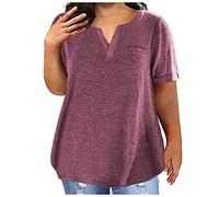Keepink Women Oversized Tops Casual Short Sleeve Shirts Plain Summer Loose T Shirt V Neck Tunic Blouses Athletic Gym Top with Pockets Tee Ladies T-Shirts Plus Size L-5XL UK