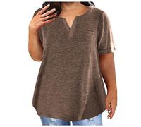 Keepink Women Oversized Tops Casual Short Sleeve Shirts Plain Summer Loose T Shirts V Neck Tunic Blouses Athletic Gym Top with Pockets Tee Ladies T-Shirts Plus Size L-5XL UK