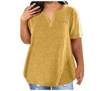 Keepink Women Oversized Tops Casual Short Sleeve Shirts Plain Summer Loose T Shirts V Neck Tunic Blouses Athletic Gym Top with Pockets Tee Ladies T-Shirts Plus Size L-5XL UK