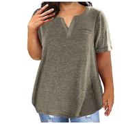 Keepink Women Oversized Tops Casual Short Sleeve Shirts Plain Summer Loose T Shirts V Neck Tunic Blouses Athletic Gym Top with Pockets Tee Ladies T-Shirts Plus Size L-5XL UK