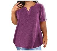 Keepink Women Oversized Tops Casual Short Sleeve Shirts Plain Summer Loose T Shirts V Neck Tunic Blouses Athletic Gym Top with Pockets Tee Ladies T-Shirts Plus Size L-5XL UK
