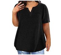 Keepink Women Oversized Tops Casual Short Sleeve Shirts Plain Summer Loose T Shirts V Neck Tunic Blouses Athletic Gym Top with Pockets Tee Ladies T-Shirts Plus Size L-5XL UK