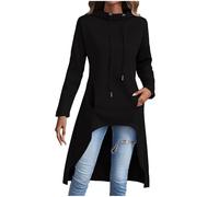 Keepink Women Pullover Hoodies Long Sleeve Cowl Neck Jumpers Plain Oversized Sweatshirts High Low Hem Cloak Tops with Hood Pocket Casual Sweater Longline Asymmetric Cape Clearance