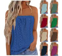 Keepink Women Strapless Tube Tops Bandeau Casual Loose Sleeveless Tee Summer Flowy Y2K Flowy Tunic Vest Shirt Breathable Plain Blouse Sexy Off The Shoulder Blouse