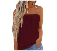 Keepink Women Strapless Tube Tops Bandeau Casual Loose Sleeveless Tee Summer Flowy Y2K Flowy Tunic Vest Shirt Breathable Plain Blouse Sexy Off The Shoulder Blouse