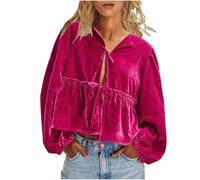 Keepink Women Tops Sexy Tie Front Velvet Shirts Baggy Solid Color V Neck Long Sleeve Blouse Trendy Y2k Jackets Going Out Cardigan Party Club Top Streetwear Size Plus S-3XL Sale